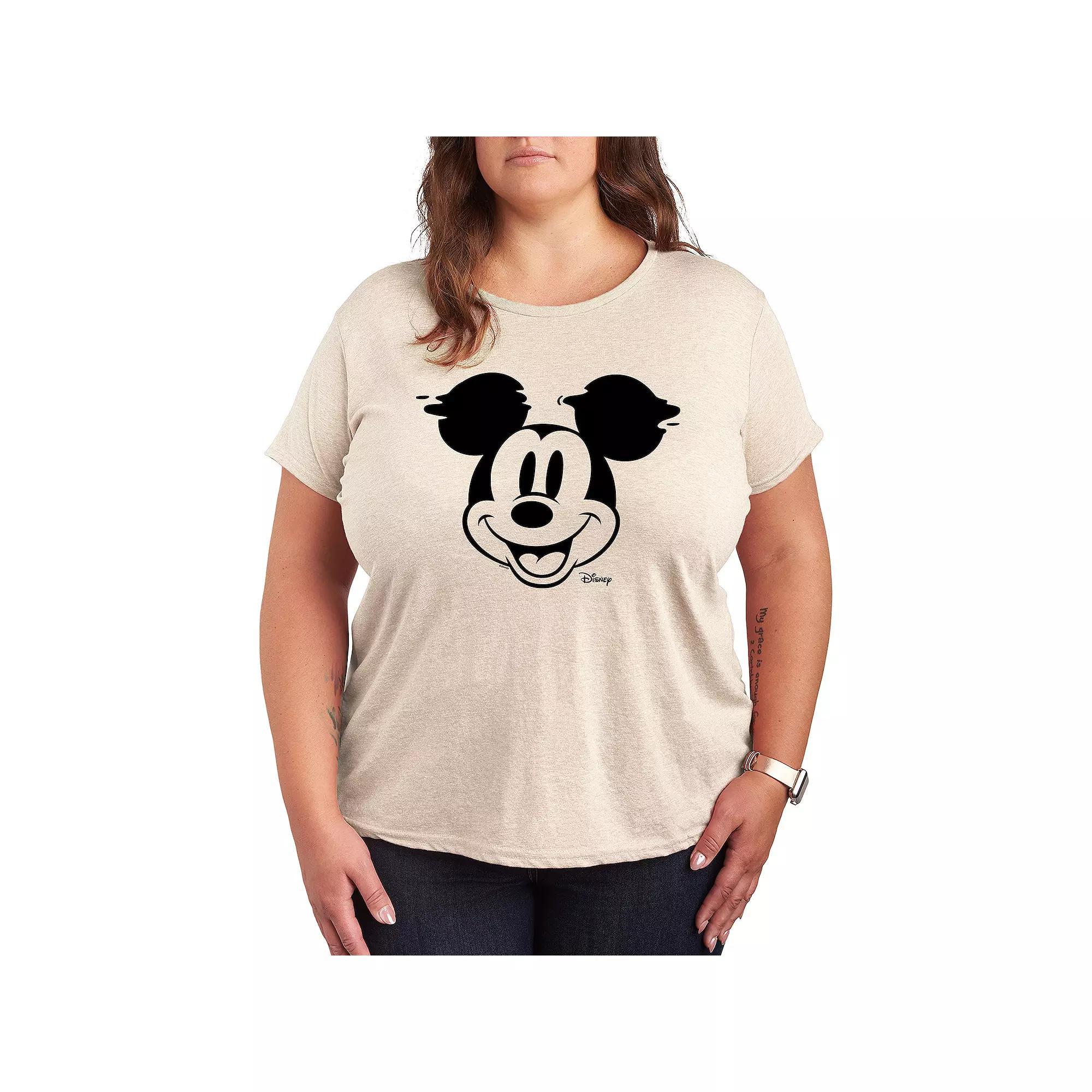 Disneys Mickey Mouse Plus Face Glitch Graphic Tee, Womens Product Image