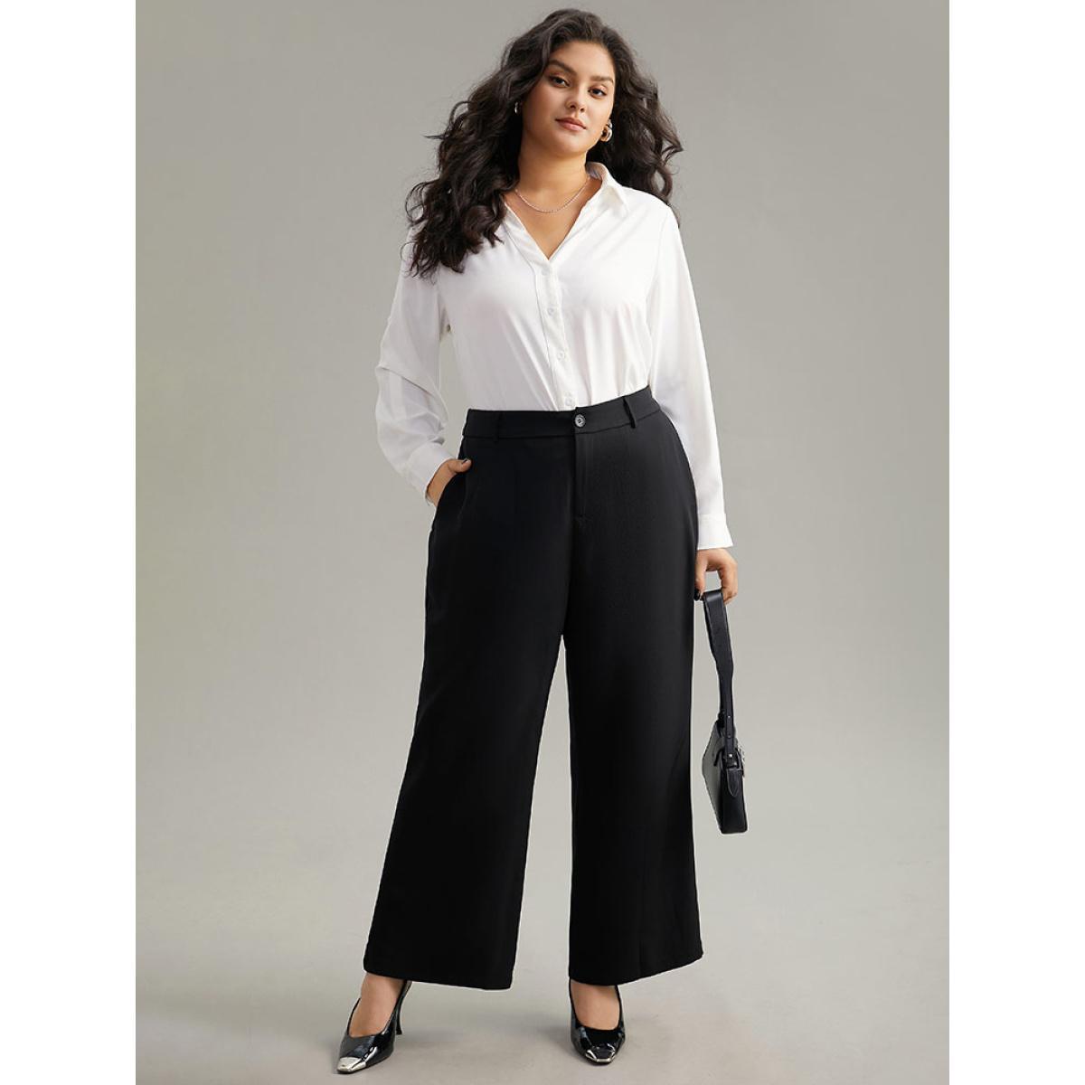 Plus Size Static-Free Plain Pocket Wide Leg Pants Women Black Workwear Essentials Wide Leg High Rise Work Pants BloomChic 26/4X Product Image