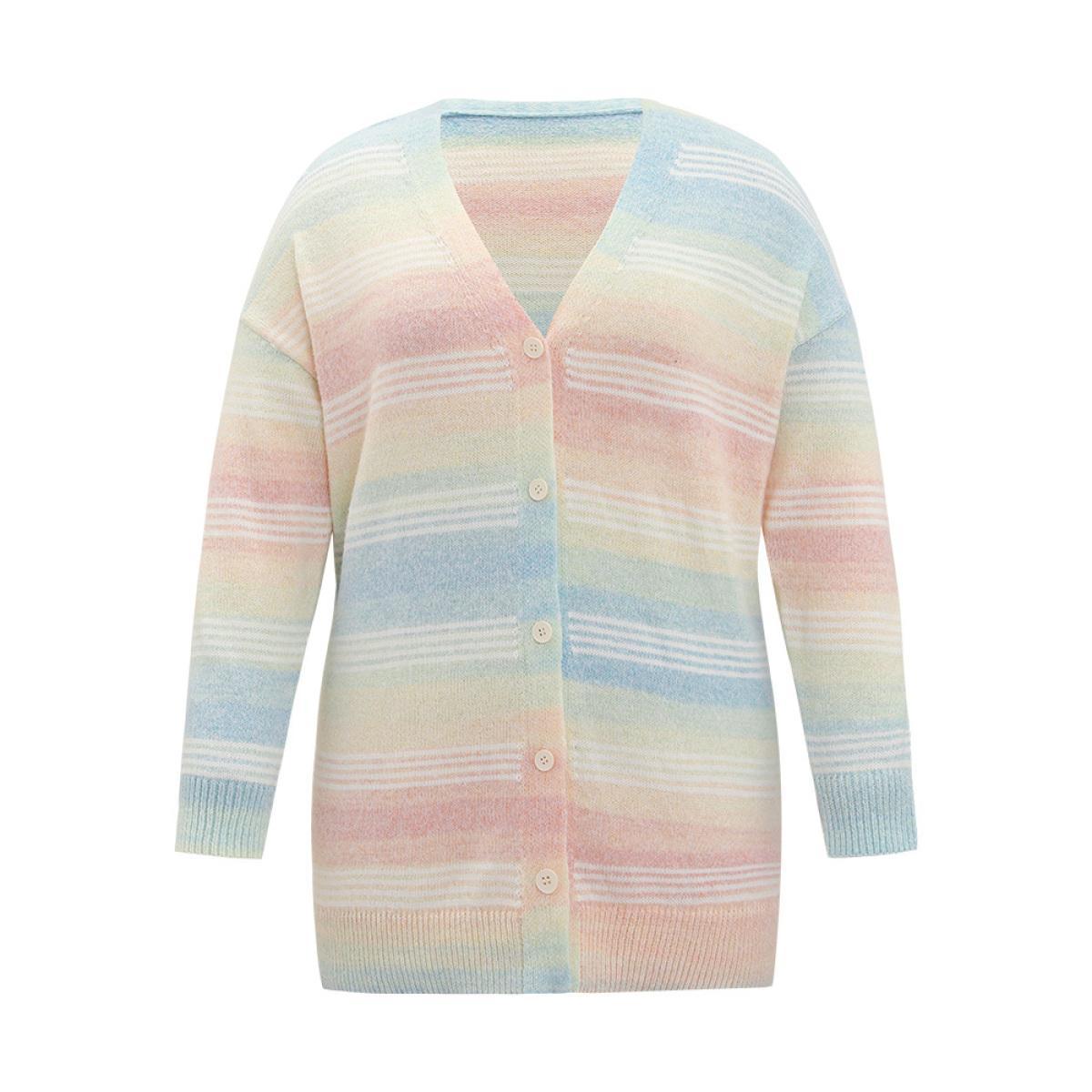 Plus Size Rainbow Ombre Elastic Cuffs Button Up Cardigan Multicolor Women Casual Loose Long Sleeve Everyday Cardigans BloomChic 14-16/1X Product Image