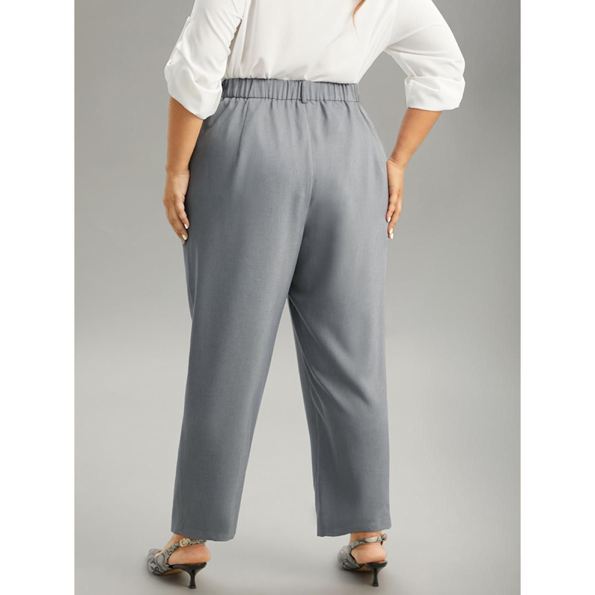 Plus Size Plain Heather Texture Elastic Waist Pocket Pants Women Gray Office High Rise Work Pants BloomChic 14-16/1X Product Image