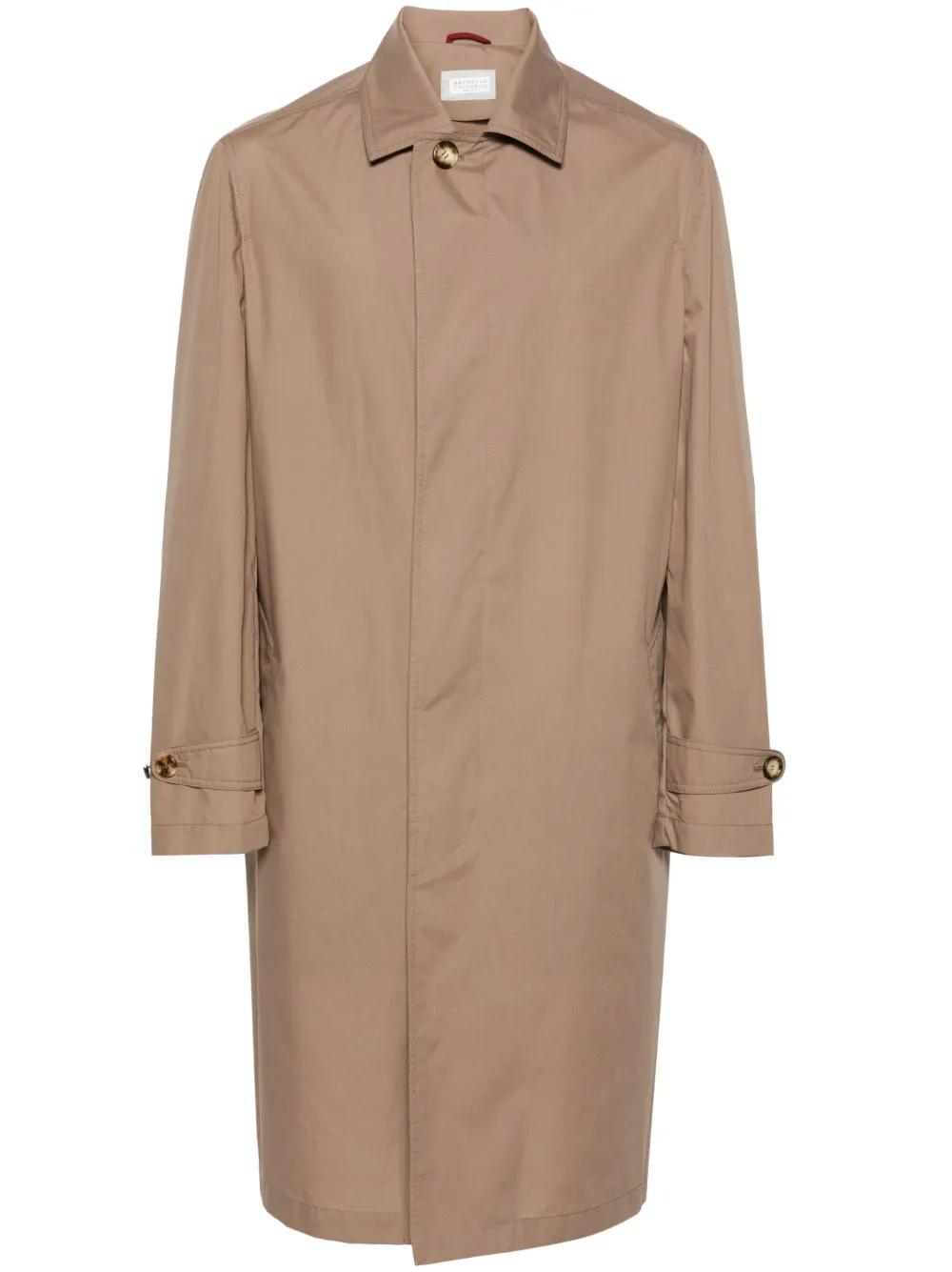 BRUNELLO CUCINELLI Single-breasted Lightweight Maxi Coat In Brown Product Image