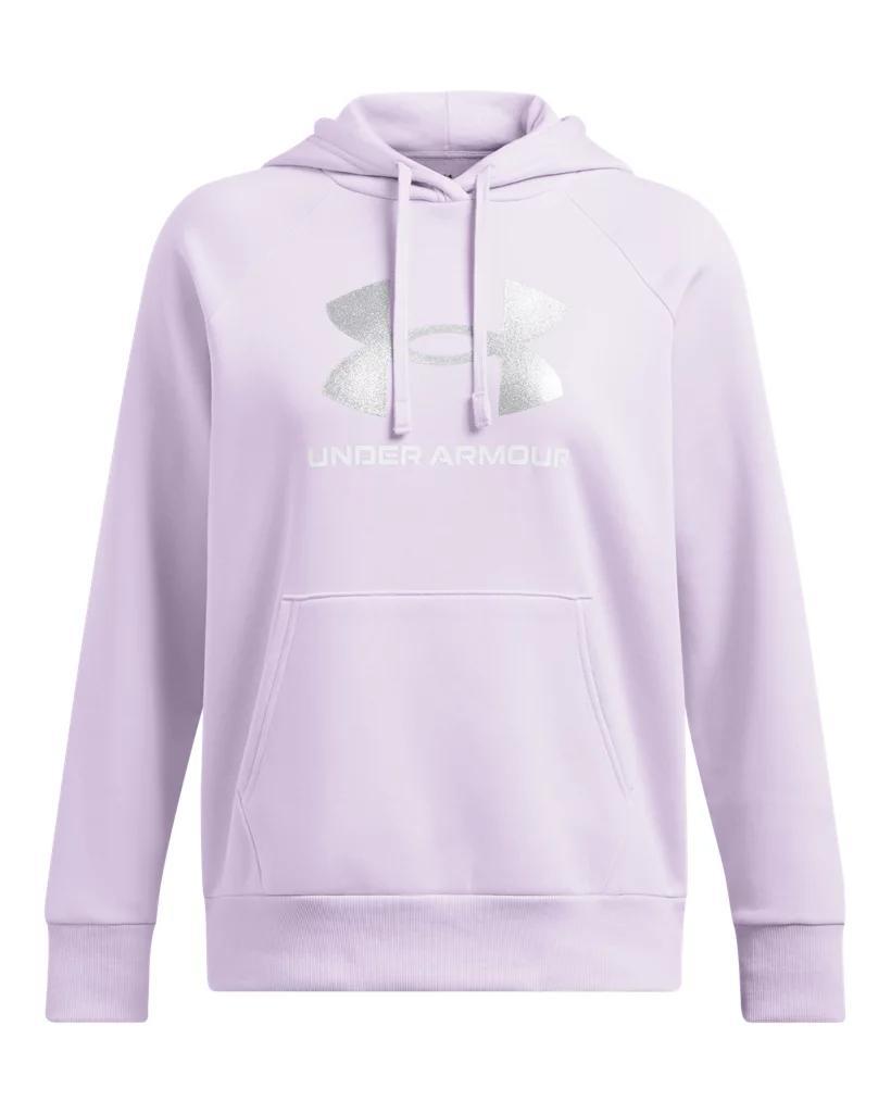 Plus Size Under Armour Rival Fleece Big Glitter Logo Hoodie, Women's, Size: 1XL, Stellar Pink Product Image
