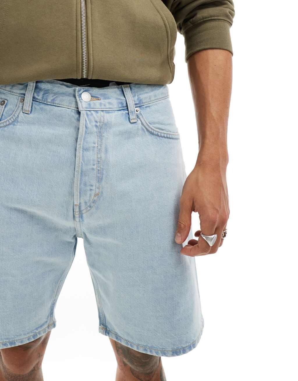 Weekday Space relaxed fit denim shorts in light blue wash Product Image