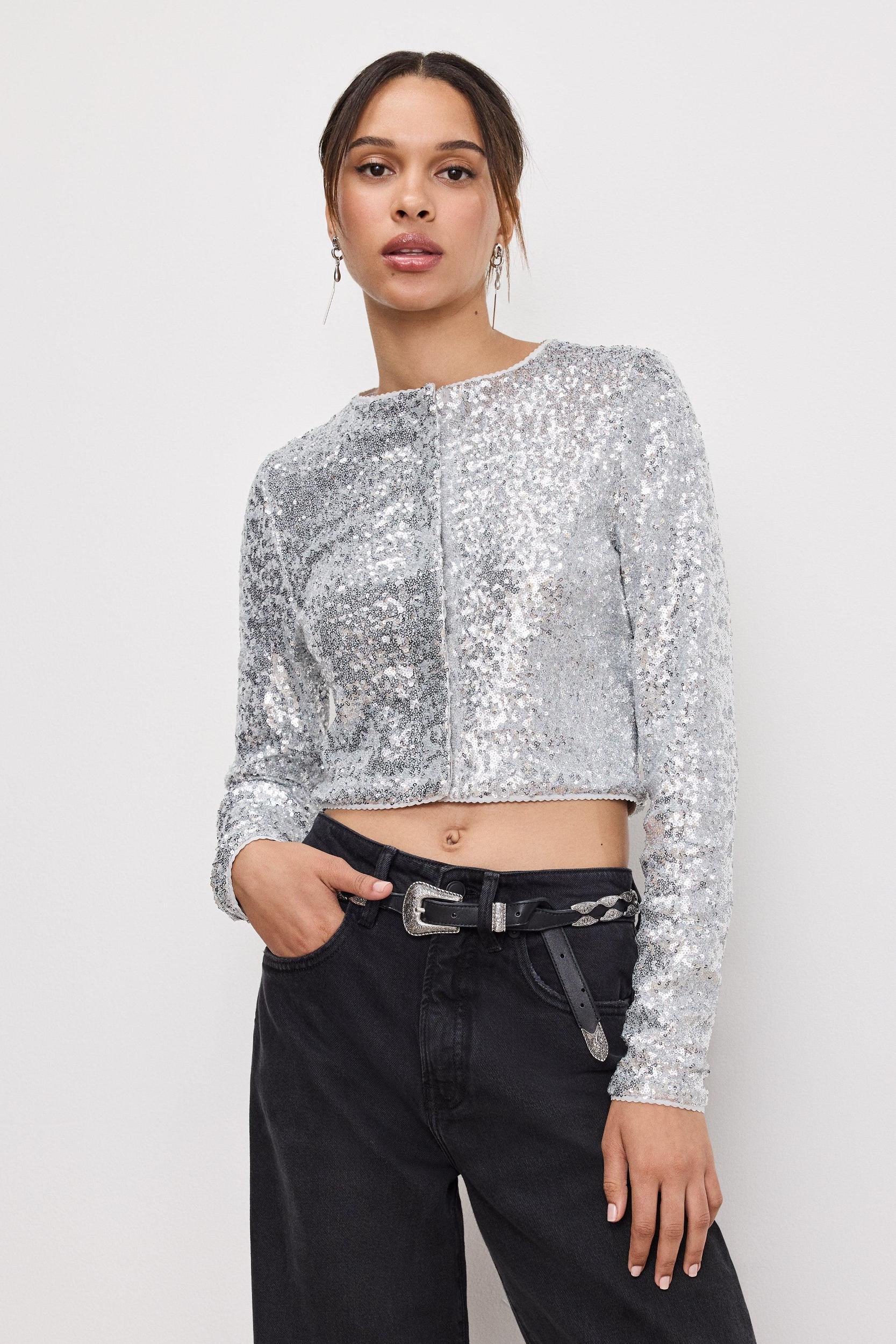 SEQUIN CARDIGAN | METALLIC SILVER001 Product Image