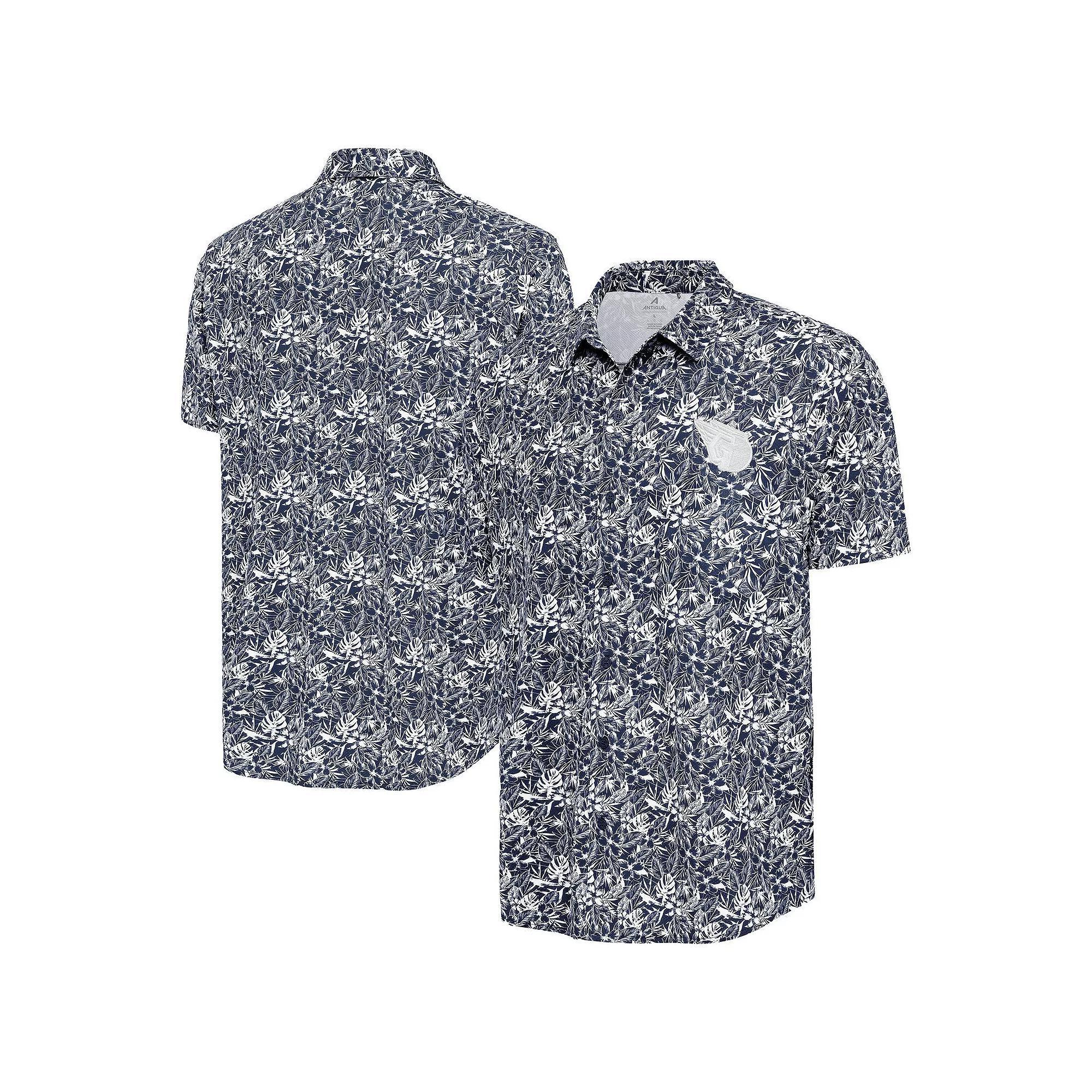 Men's Antigua Navy Cleveland Guardians Resort Button-Up Shirt, Size: Medium, Grd Blue Product Image