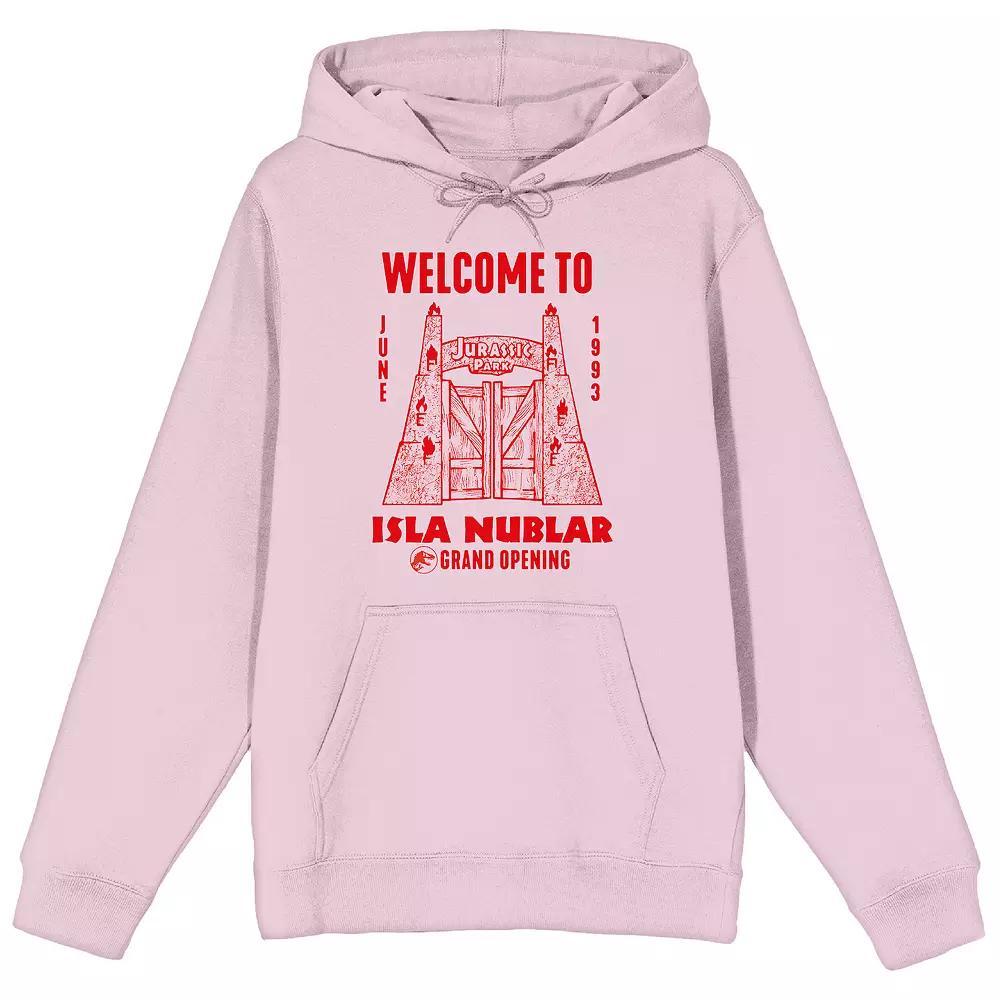 Men's Jurassic Park Welcome to Isle Nublar Graphic Hoodie, Size: Medium, Pink Product Image