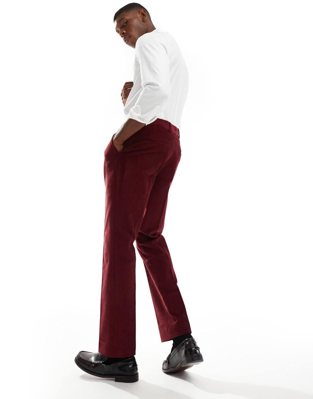 Shelby and Sons slim tailored cord pants in deep red - part of a set Product Image