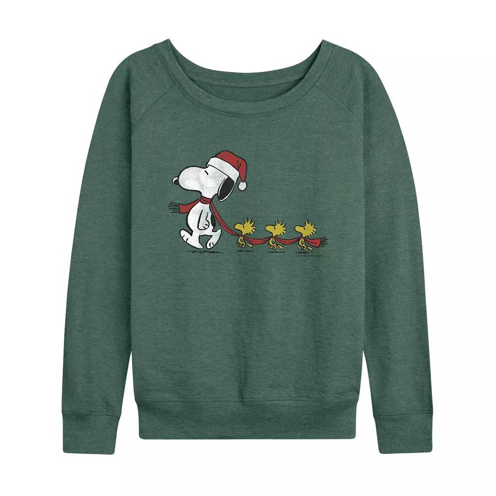 Womens Peanuts Snoopy Scarf French Terry Long Sleeve Tee Grey Green Product Image