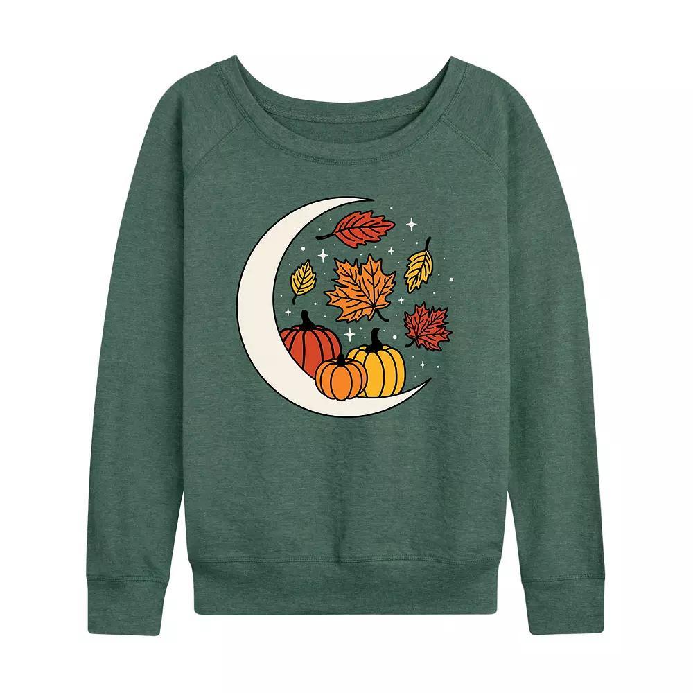 Womens Autumn Moon French Terry Long Sleeve Tee, Girls Grey Green Product Image