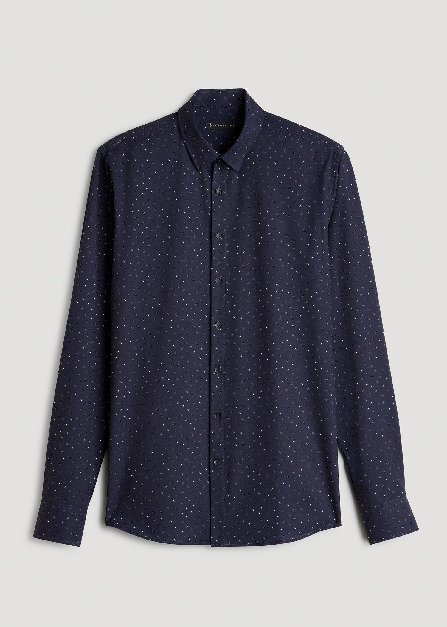 Traveler Stretch Dress Shirt for Tall Men in Dark Blue Floral Product Image