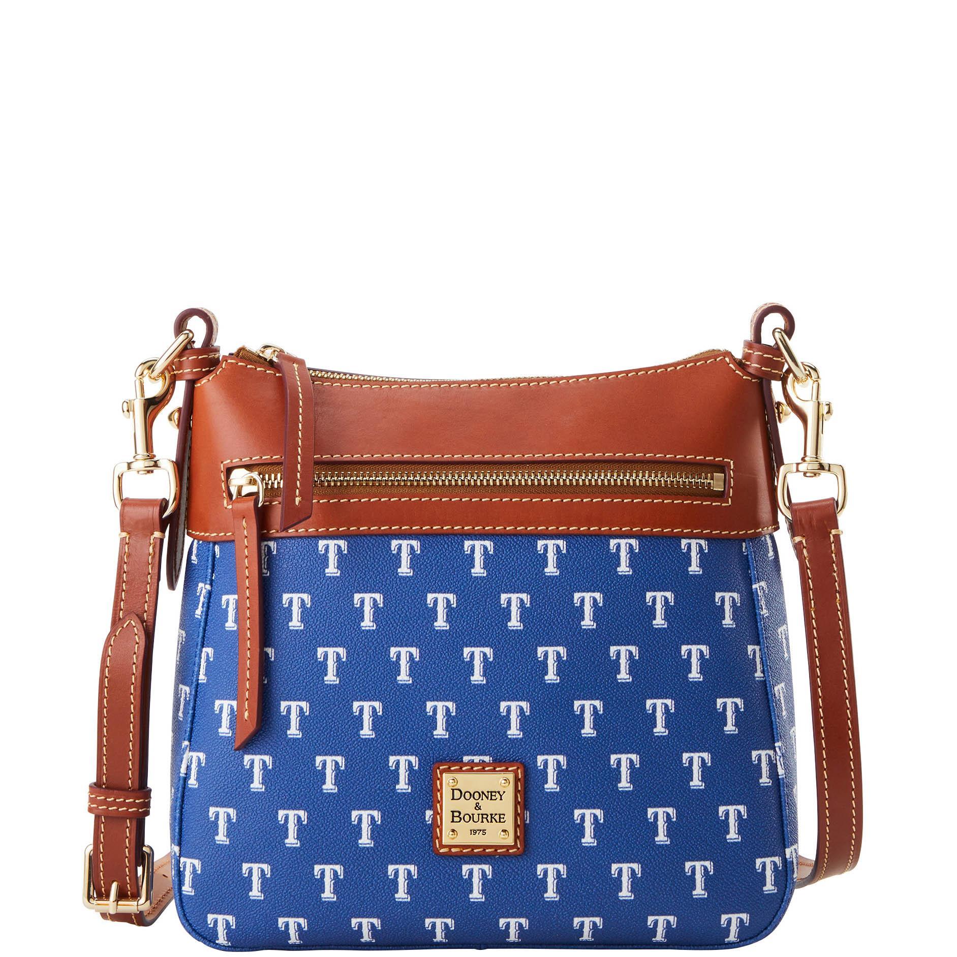 Dooney & Bourke Womens MLB Rangers Coated Cotton Crossbody 25 Bag in Blue Product Image