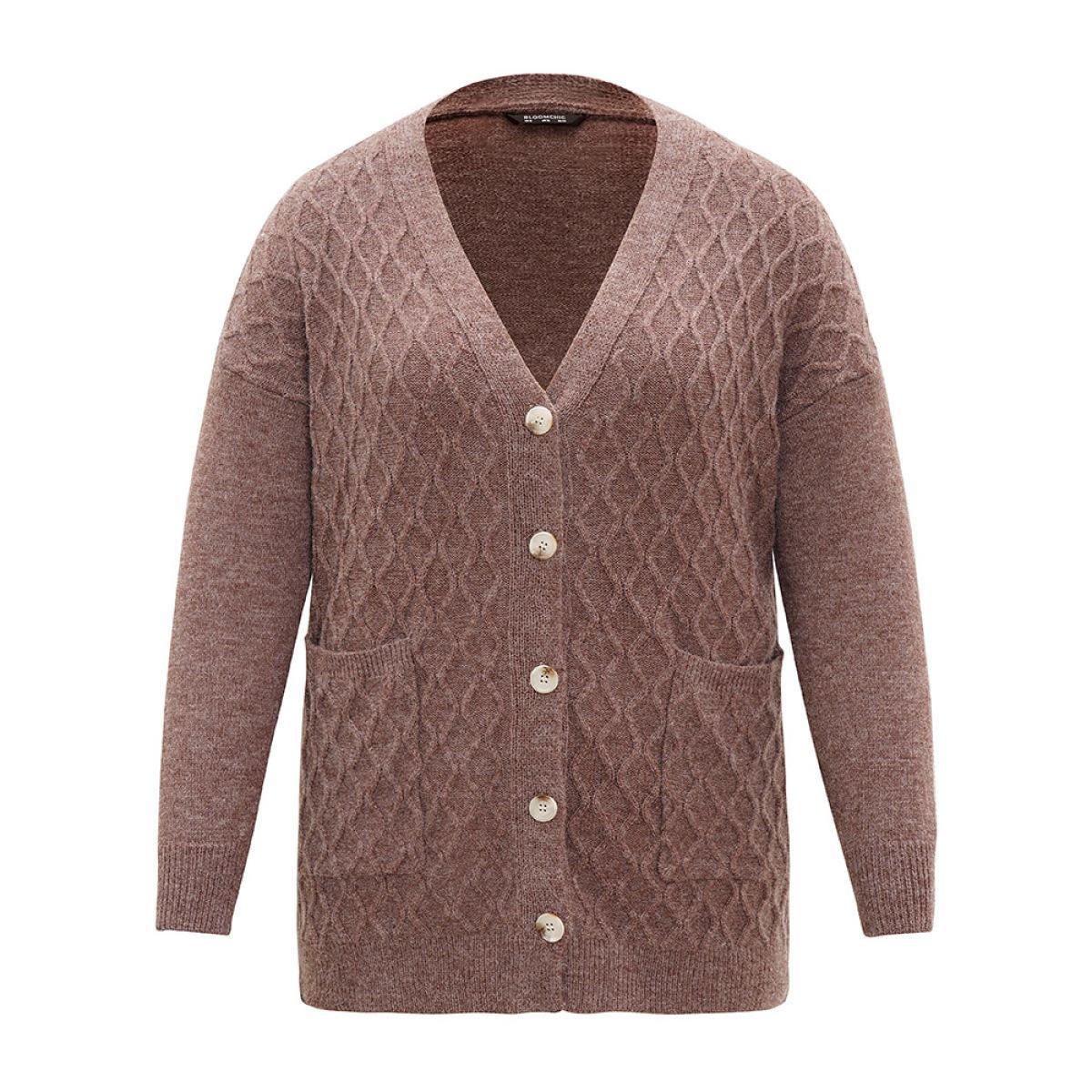 Plus Size Supersoft Essentials Heather Cable Knit Cardigan DarkBrown Women Casual Loose Long Sleeve Dailywear Cardigans BloomChic 30/6X Product Image