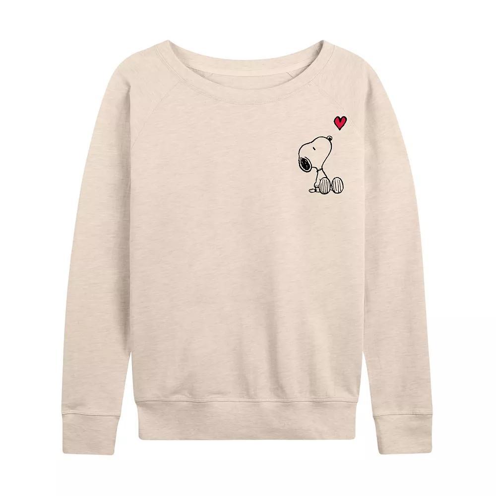 Womens Peanuts Valentines Snoopy Heart French Terry Long Sleeve Tee Product Image