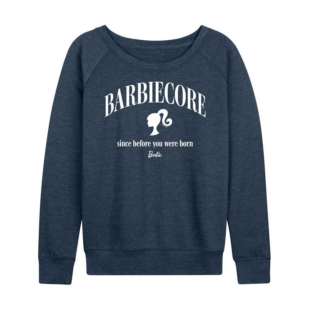 Womens Barbie Since Before You Were Born French Terry Long Sleeve Tee, Girls Grey Indigo Product Image