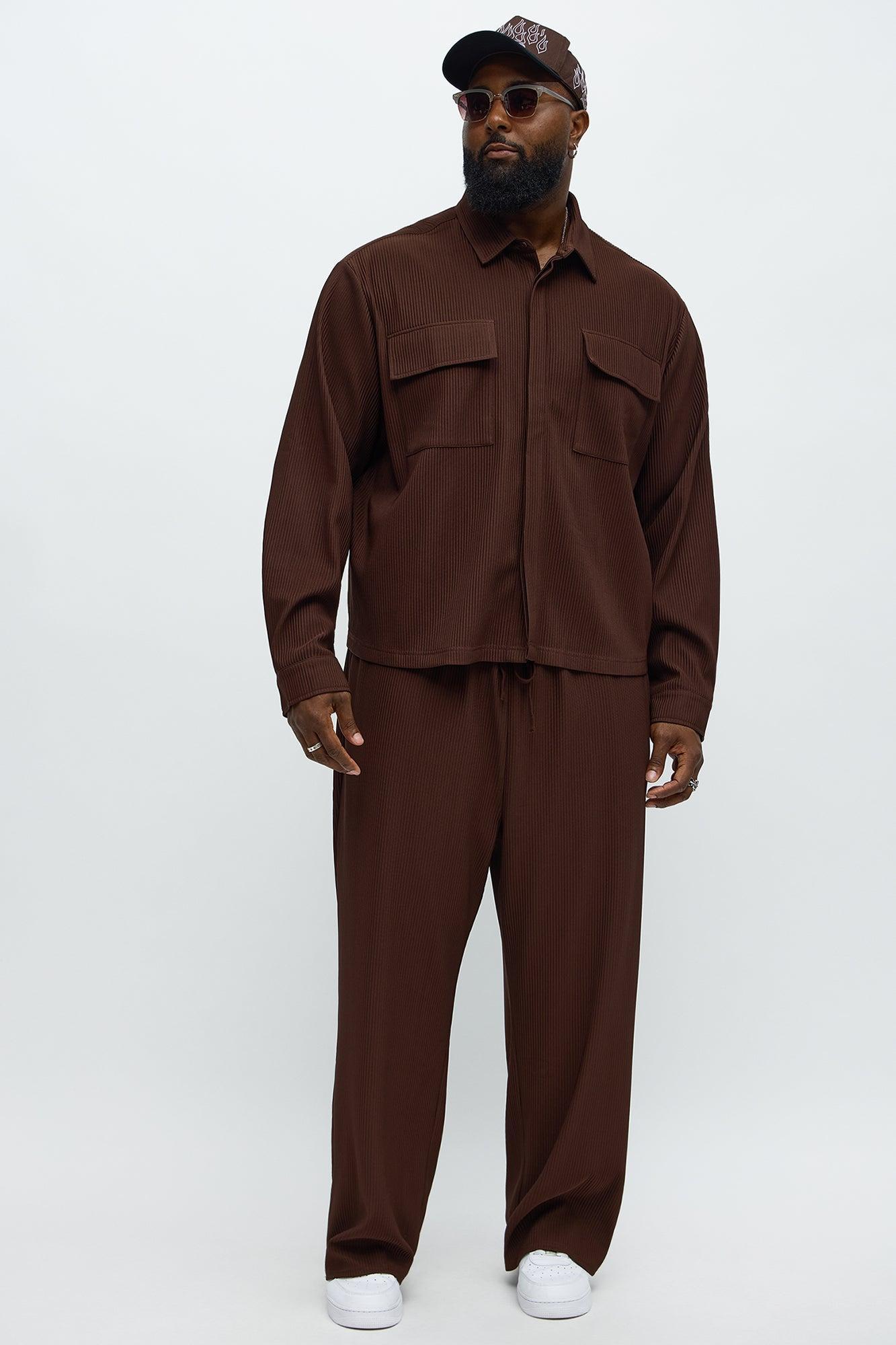 Show Up Cropped Long Sleeve Button Up Shirt - Brown Product Image