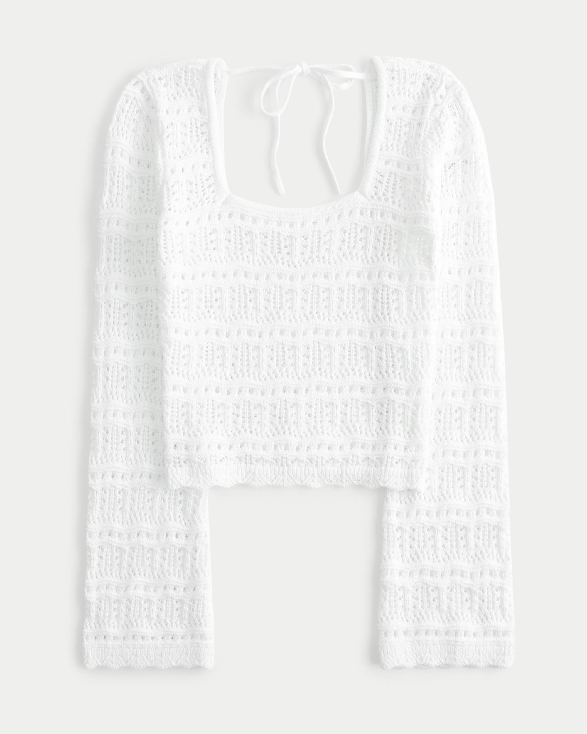 Long-Sleeve Square-Neck Crochet-Style Sweater Product Image