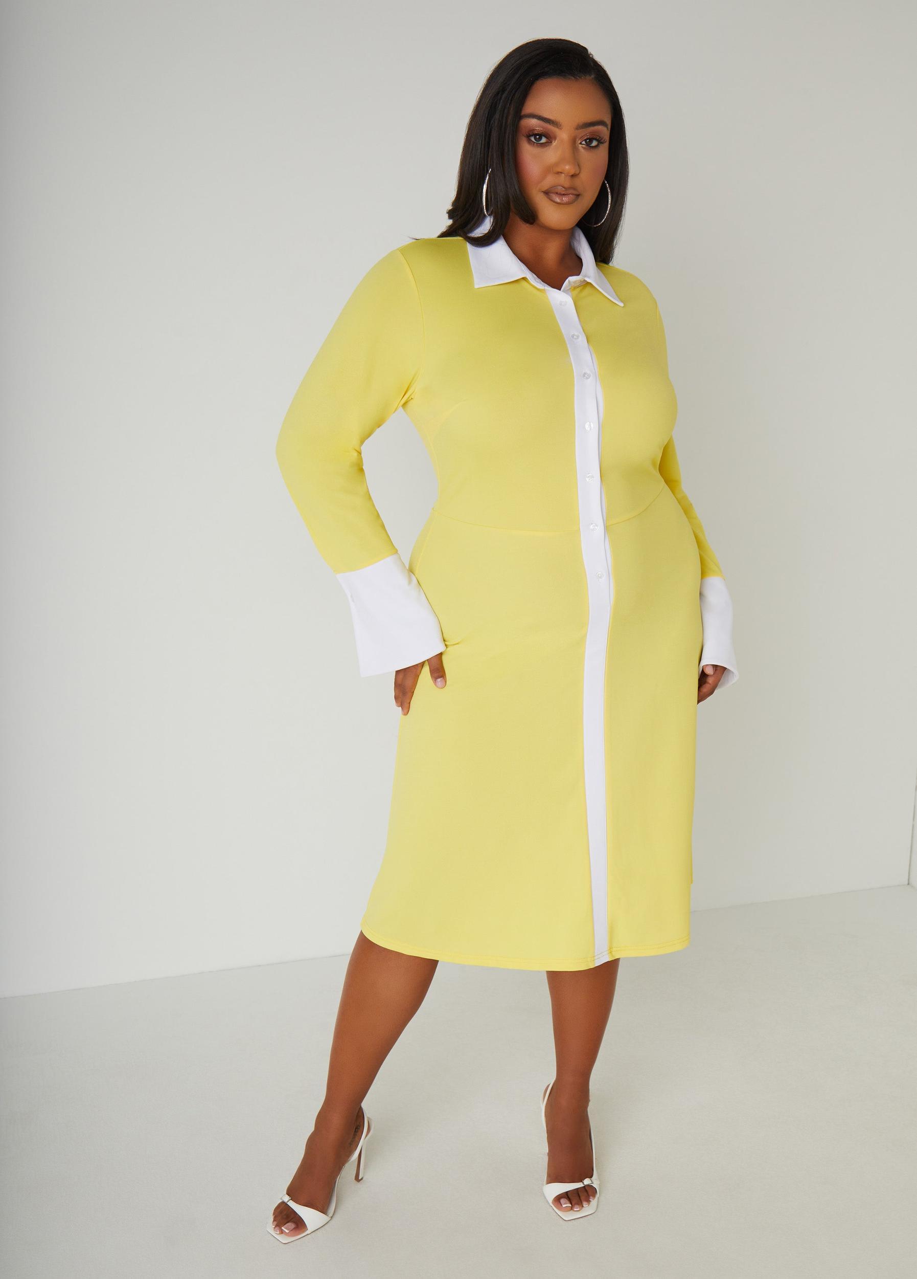 Two Tone Bell Sleeved Shirtdress Product Image