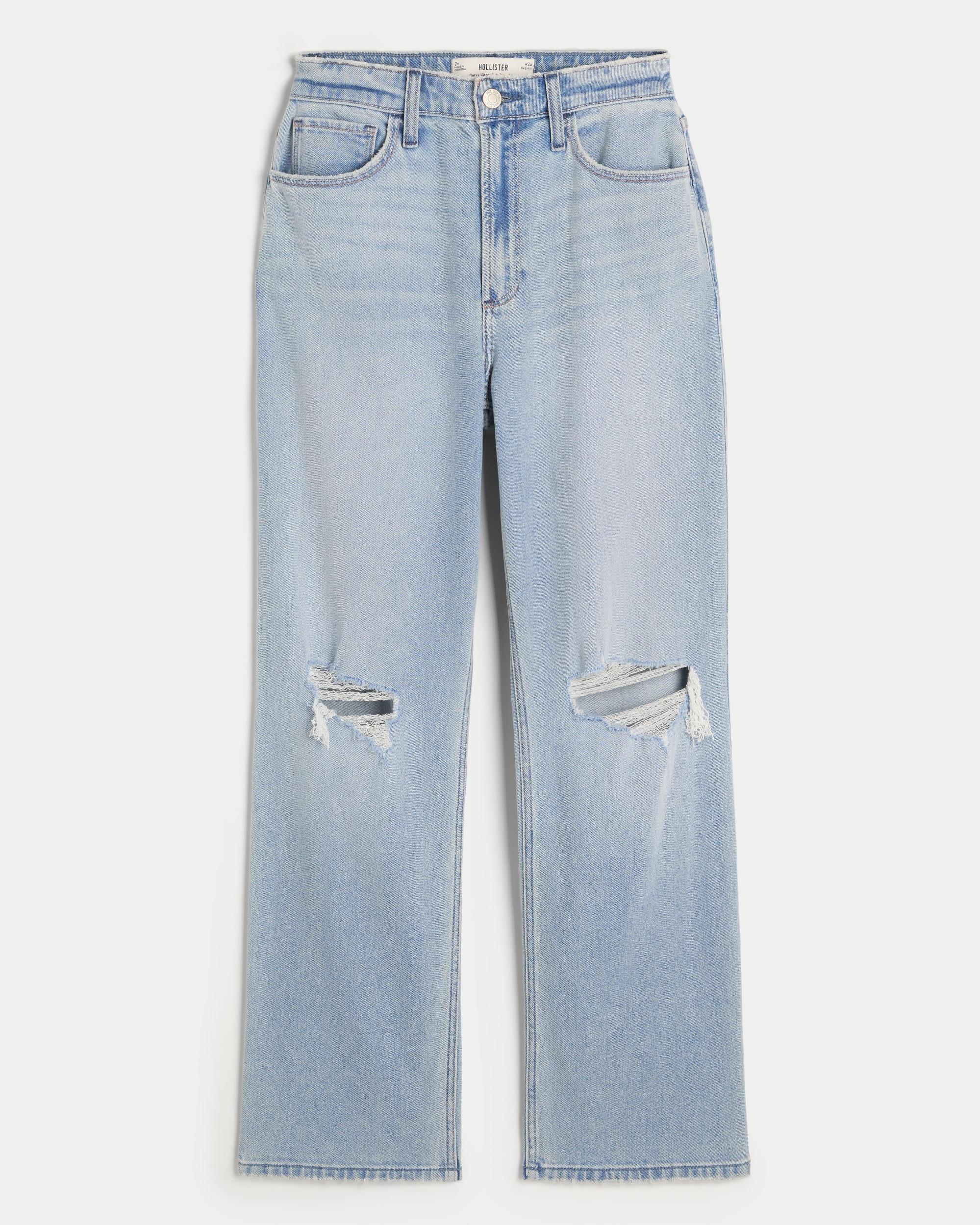 Curvy Ultra High-Rise Ripped Light Wash Dad Jeans Product Image