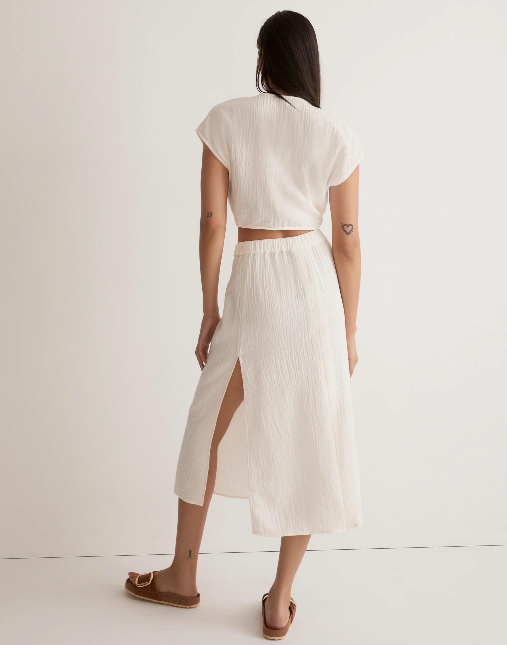 Double-Gauze Tie-Front Cropped Top Product Image