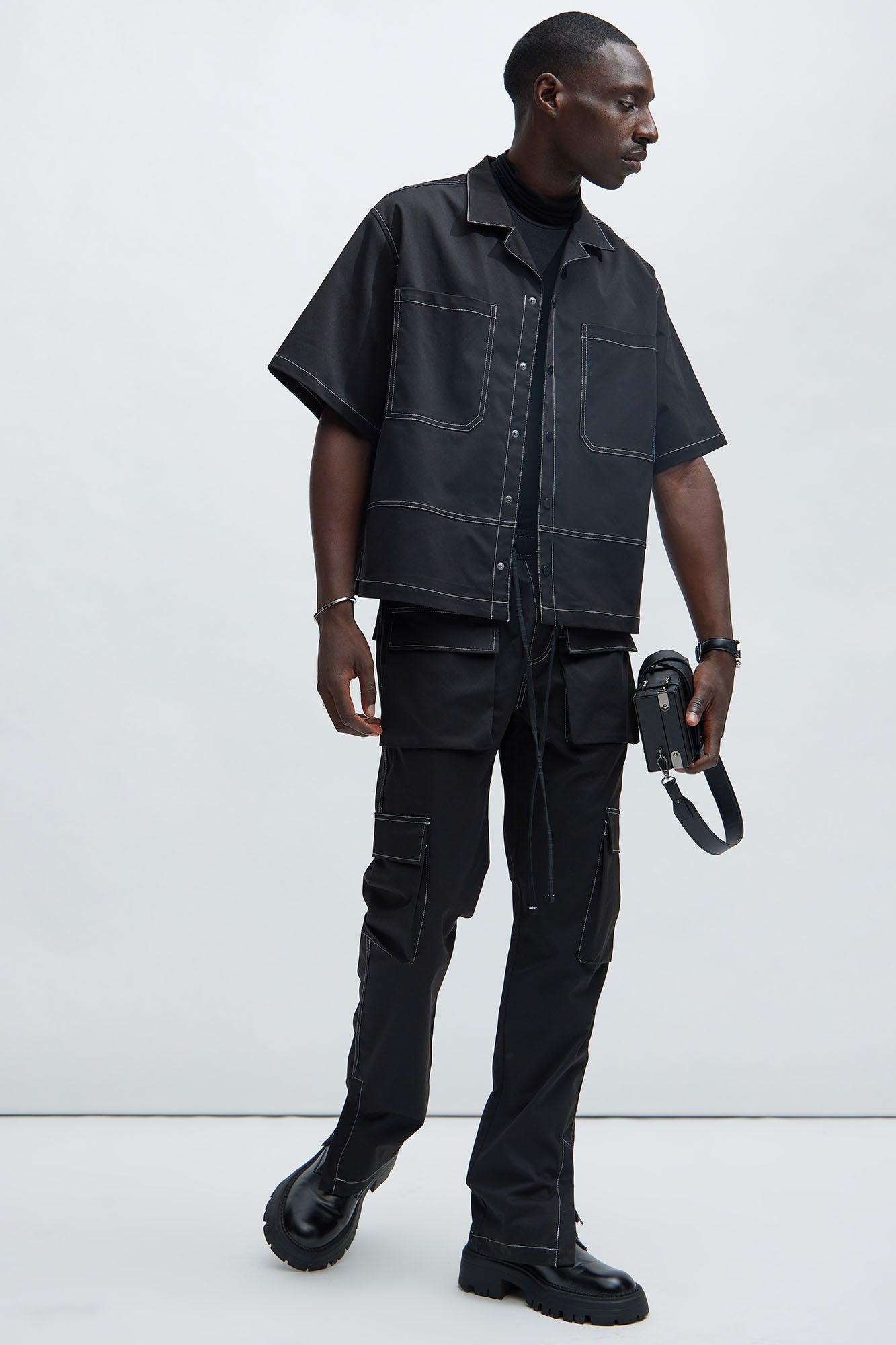 Curtis Contrast Stitch Relaxed Cargo Pants - Black Product Image
