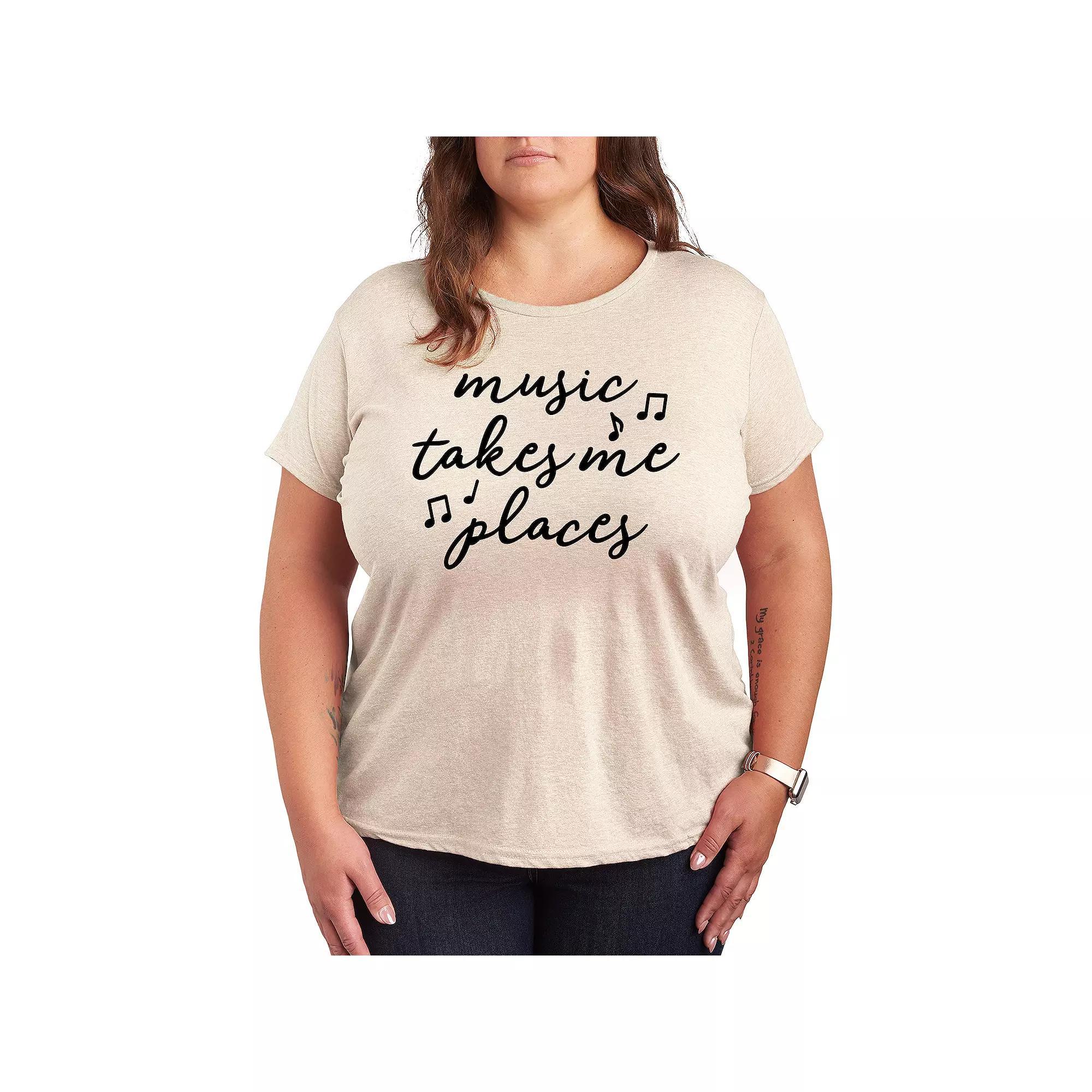 Plus Music Takes Me Places Graphic Tee, Womens Grey Gray Product Image