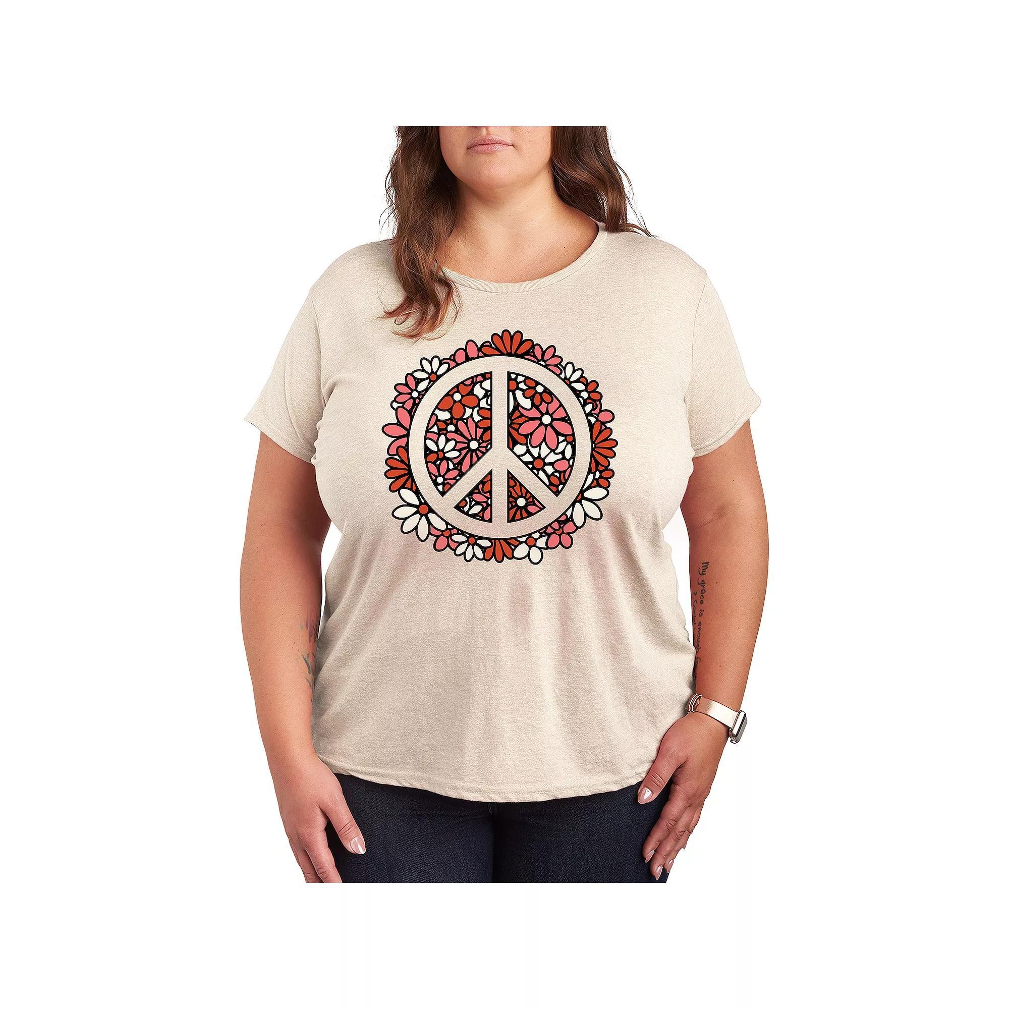 Plus Floral Peace Sign Graphic Tee, Womens Grey Gray Product Image