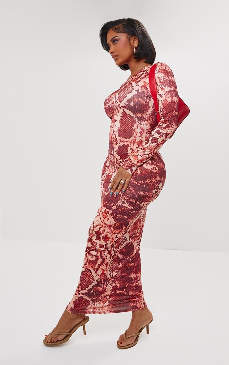 Shape Red Slinky Snake Print Long Sleeve Maxi Dress Product Image