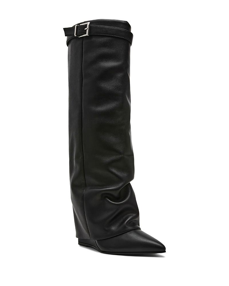 Steve Madden Corenne Leather Foldover Buckle Strap Tall Wedge Boots Product Image