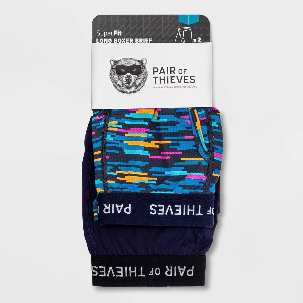 Pair of Thieves Men's Super Fit Solid/Striped Boxer Briefs 2pk - Black/Navy Blue/Light Blue XL: Mid Rise, Microfiber Product Image