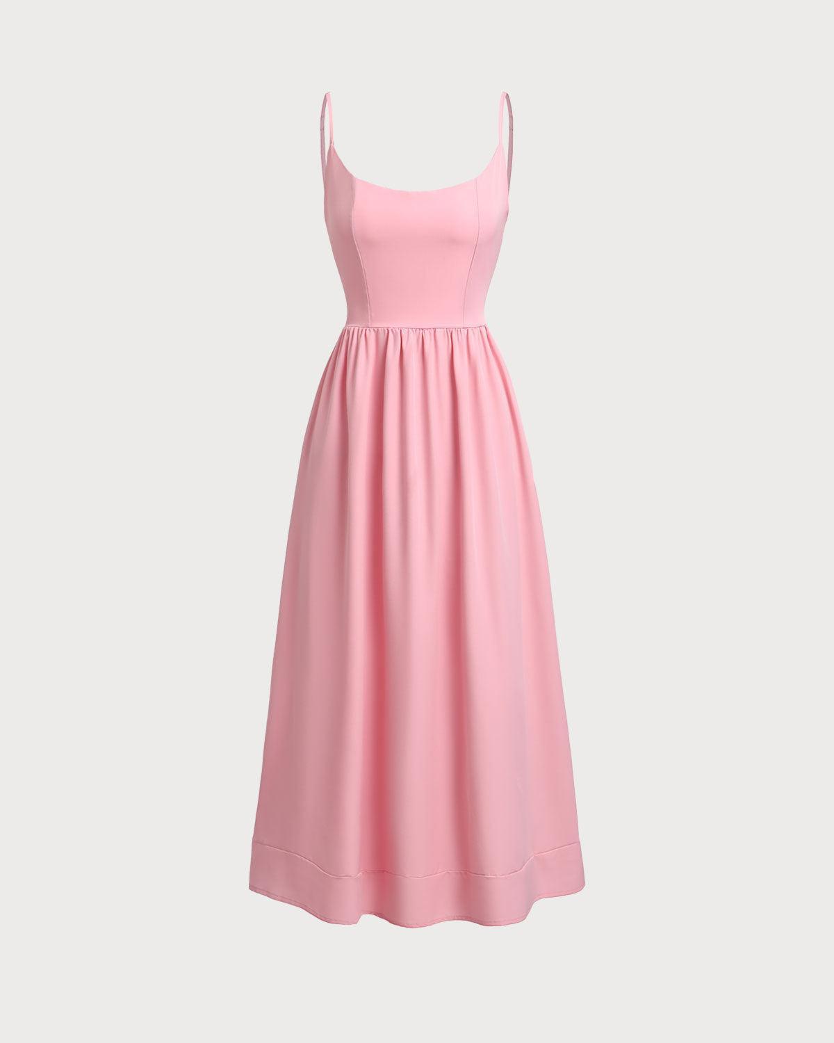 Pink A-Line Slip Midi Dress Product Image