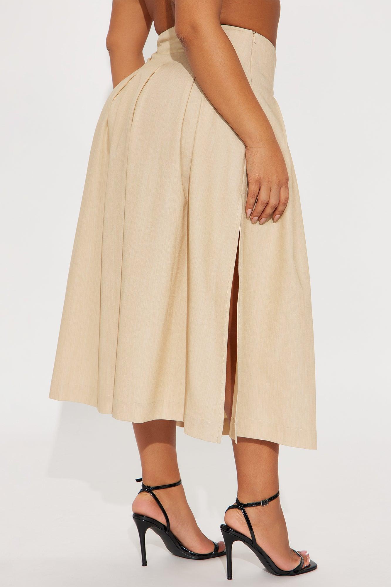 Standing On Business Pleated Midi Skirt - Khaki Product Image
