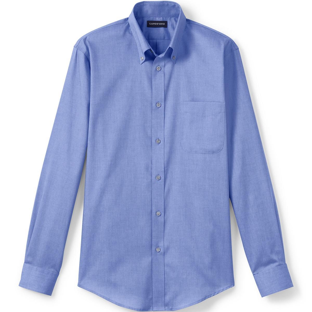 Men's Lands' End School Uniform Long Sleeve No-Iron Pinpoint Dress Shirt, Size: Medium, White Product Image