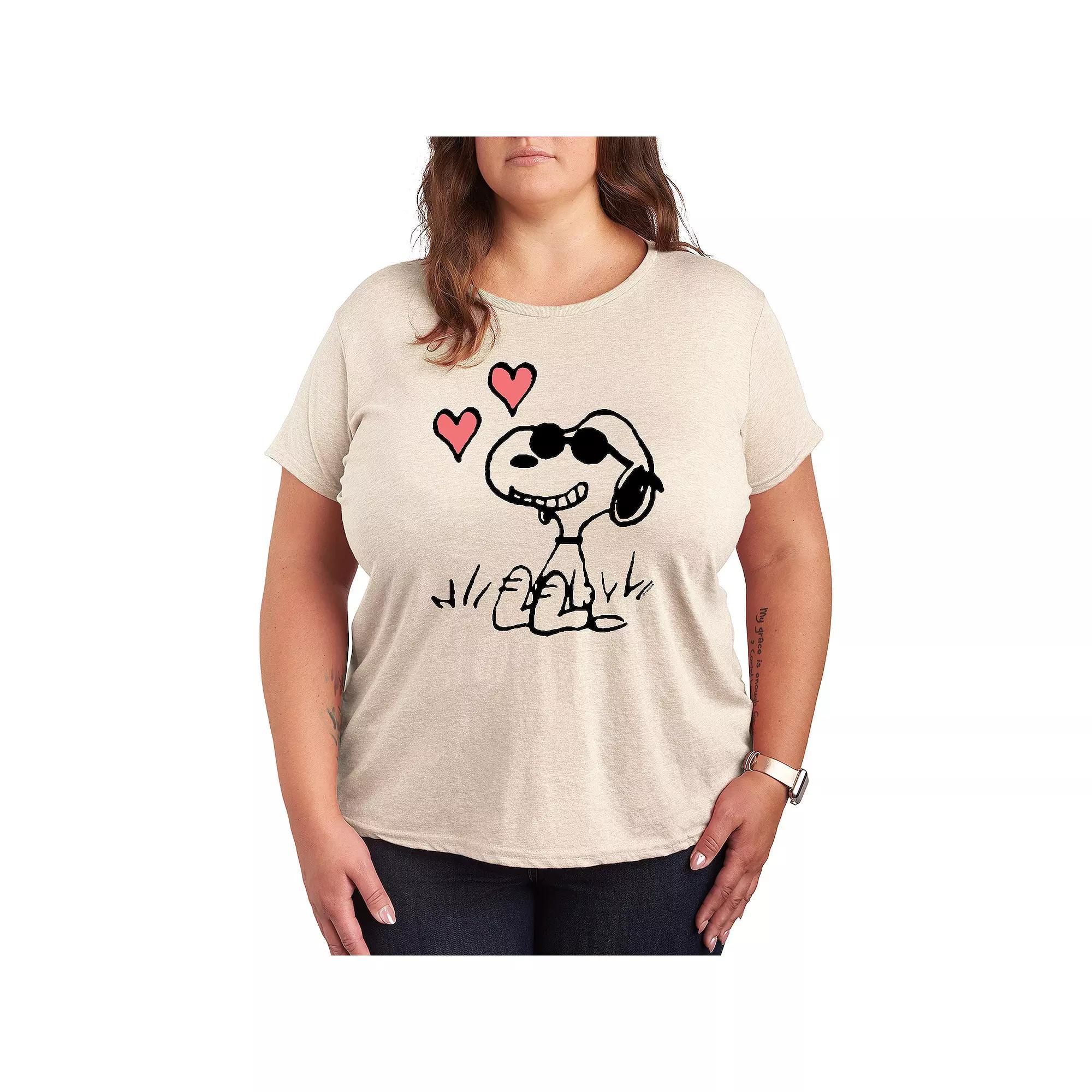 Plus Peanuts Snoopy Joe Cool Sitting Hearts Graphic Tee, Womens Product Image