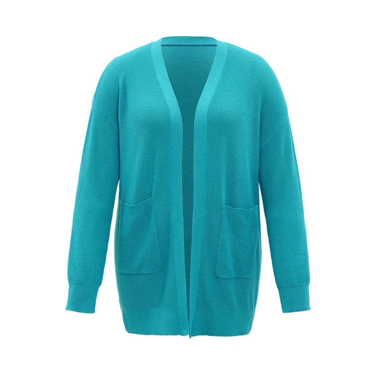 Plus Size Solid Open Front Patched Pocket Cardigan Emerald Women Casual Loose Long Sleeve Dailywear Cardigans BloomChic 30/6X Product Image