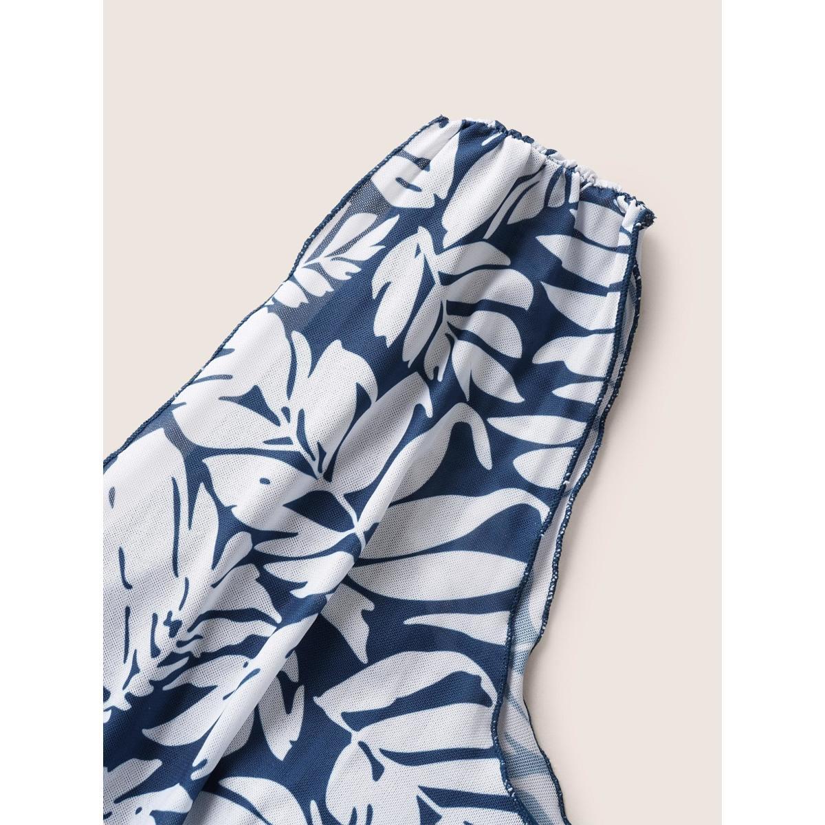Plus Size Tropical Print V Neck Sleeveless Swim Dress Women's Swimwear Indigo Beach Bodycon V-neck High stretch Curve Swim Dresses BloomChic 26/4X Product Image