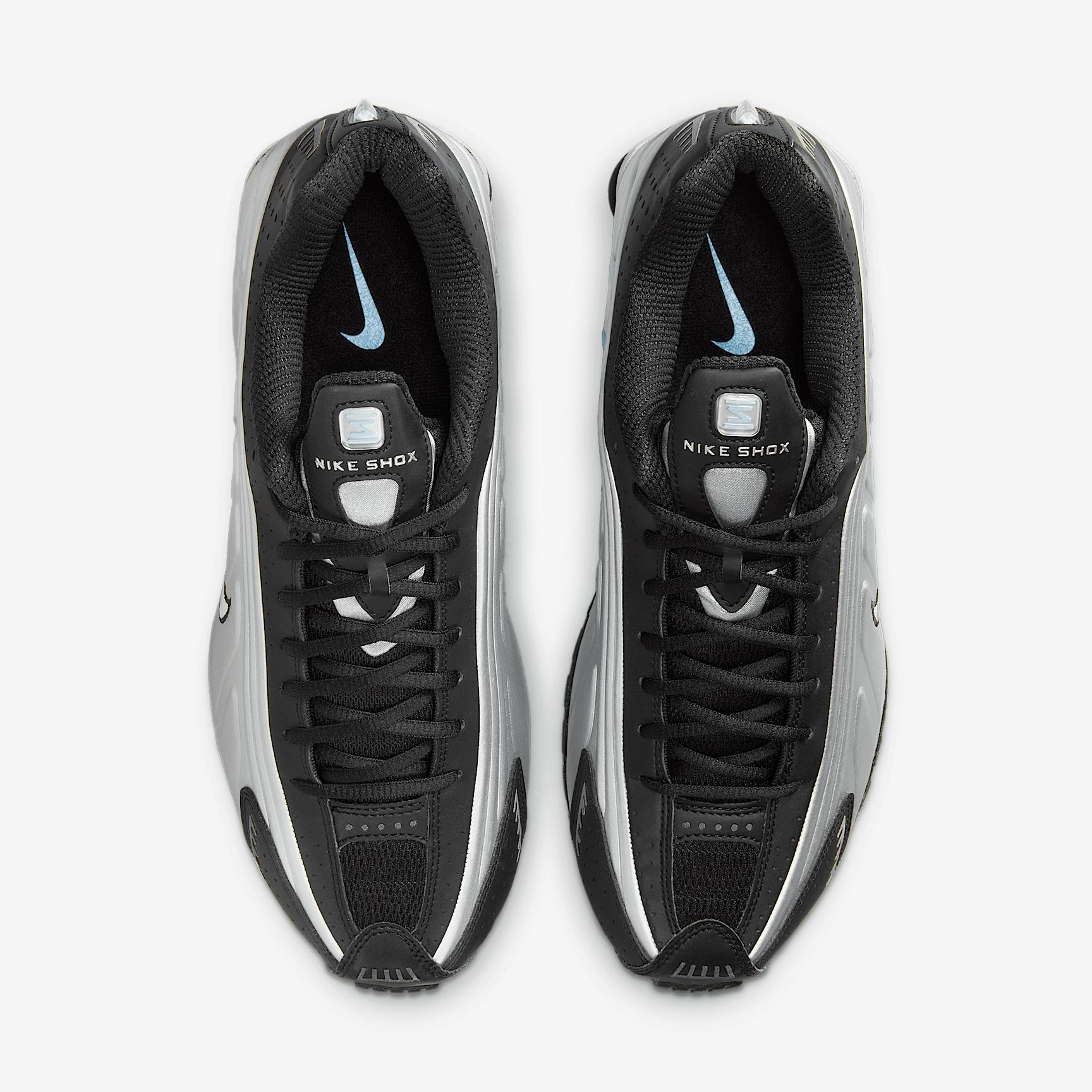 Nike Mens Shox R4 Casual Shoes in Metallic Silver/Black/Psychic Blue Product Image