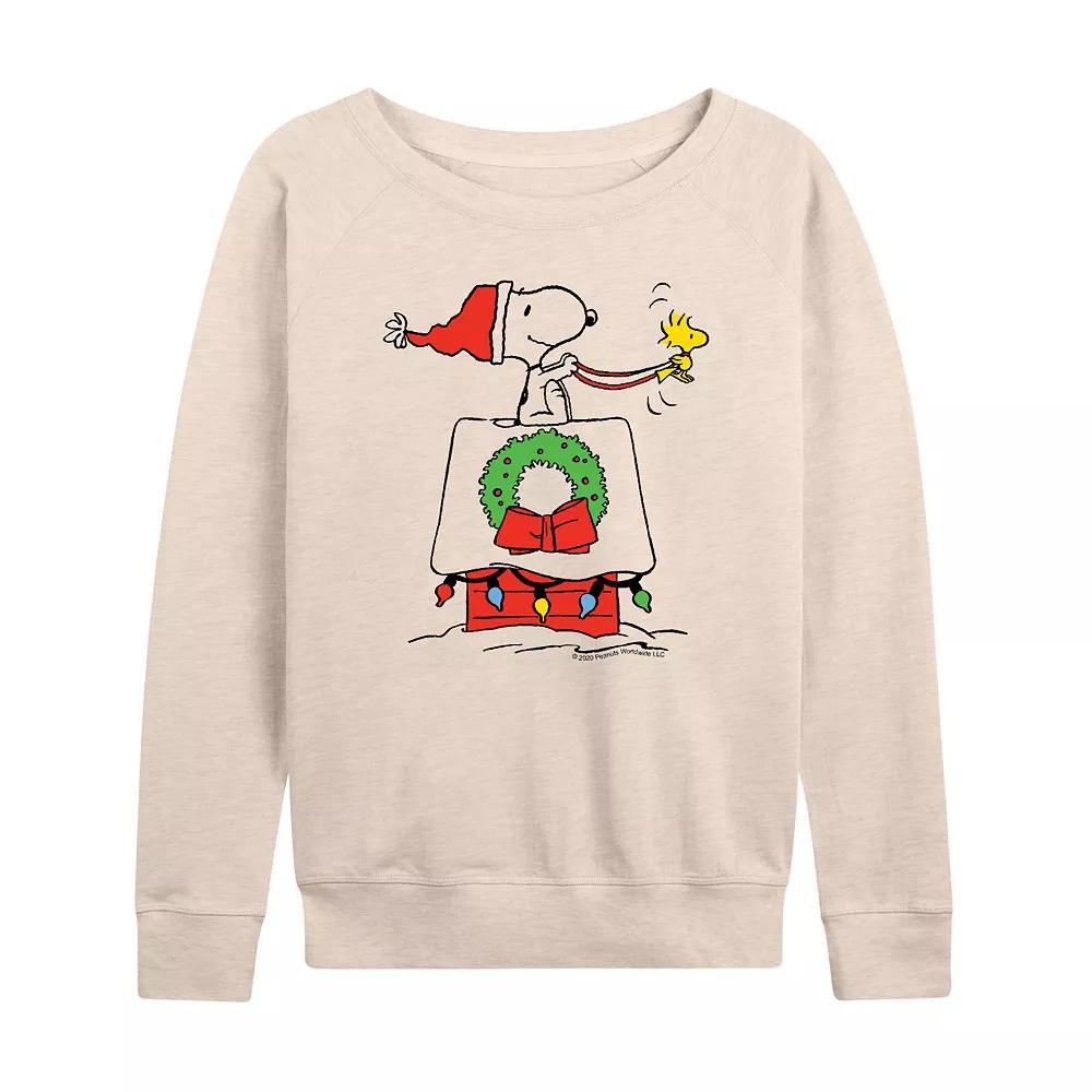 Women's Peanuts Snoopy Snow French Terry Long Sleeve Tee, Size: Small, Beige Product Image