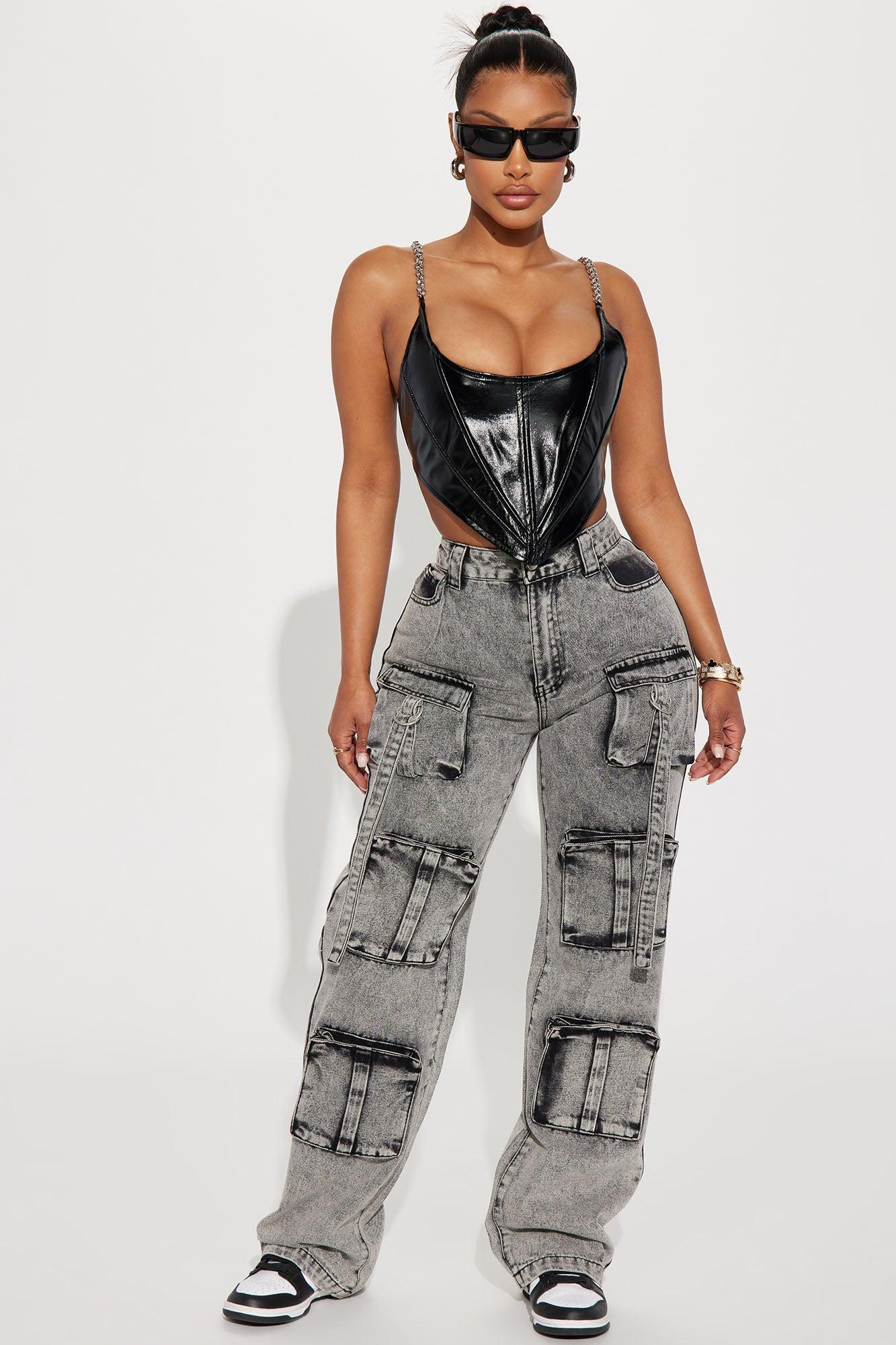 Manesh Faux Leather Corset Top - Black Product Image