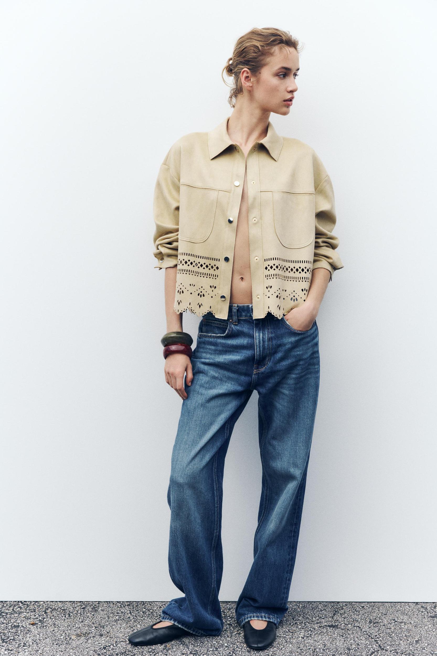 DIE-CUT FAUX SUEDE JACKET Product Image