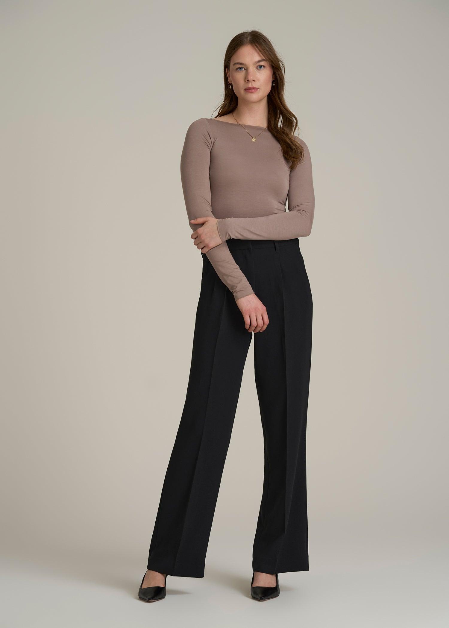 Wide Leg Pleated Dress Pants 2.0 for Tall Women in Black Product Image