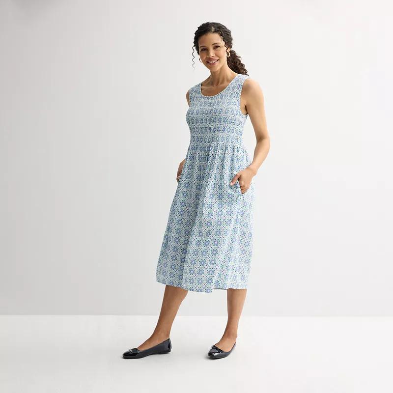 Women's Croft & Barrow® Smocked Midi Dress, Size: Medium, Orange Tile Block Product Image