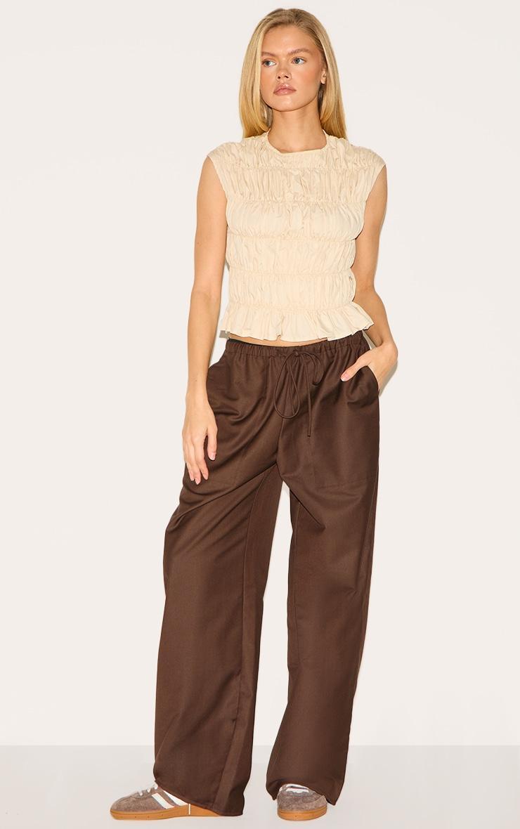 Almond Shirred Boatneck Fitted Top Product Image