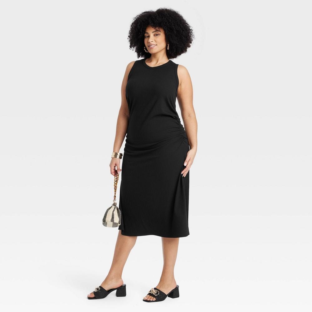 Womens Rib Knit Midi Bodycon Dress - A New Day Black 4X Product Image