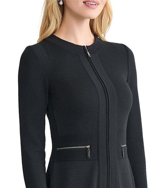 MISOOK Knit Crew Neck Long Sleeve Sheath Zip Front Coat Dress Product Image