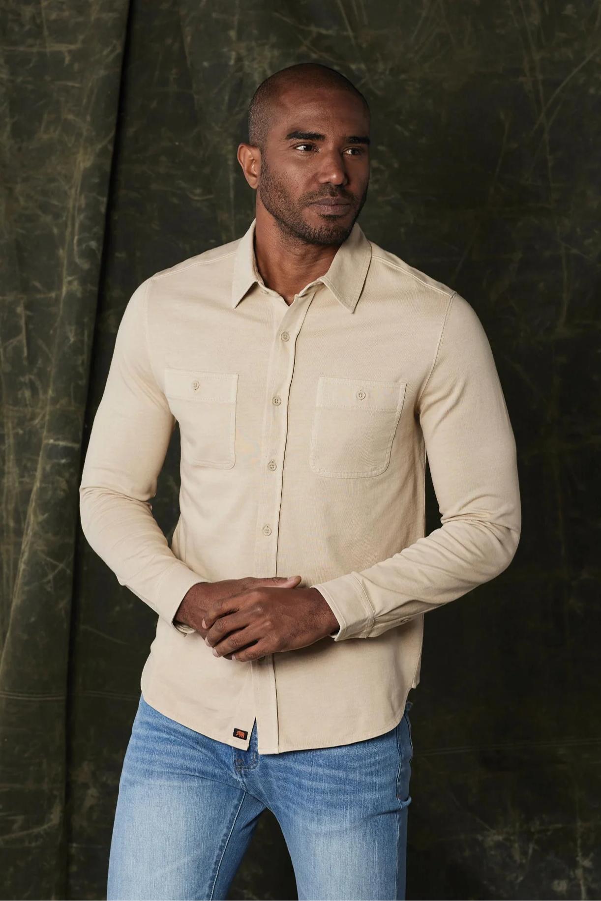 Lennox Jersey Button Up - Oat Product Image