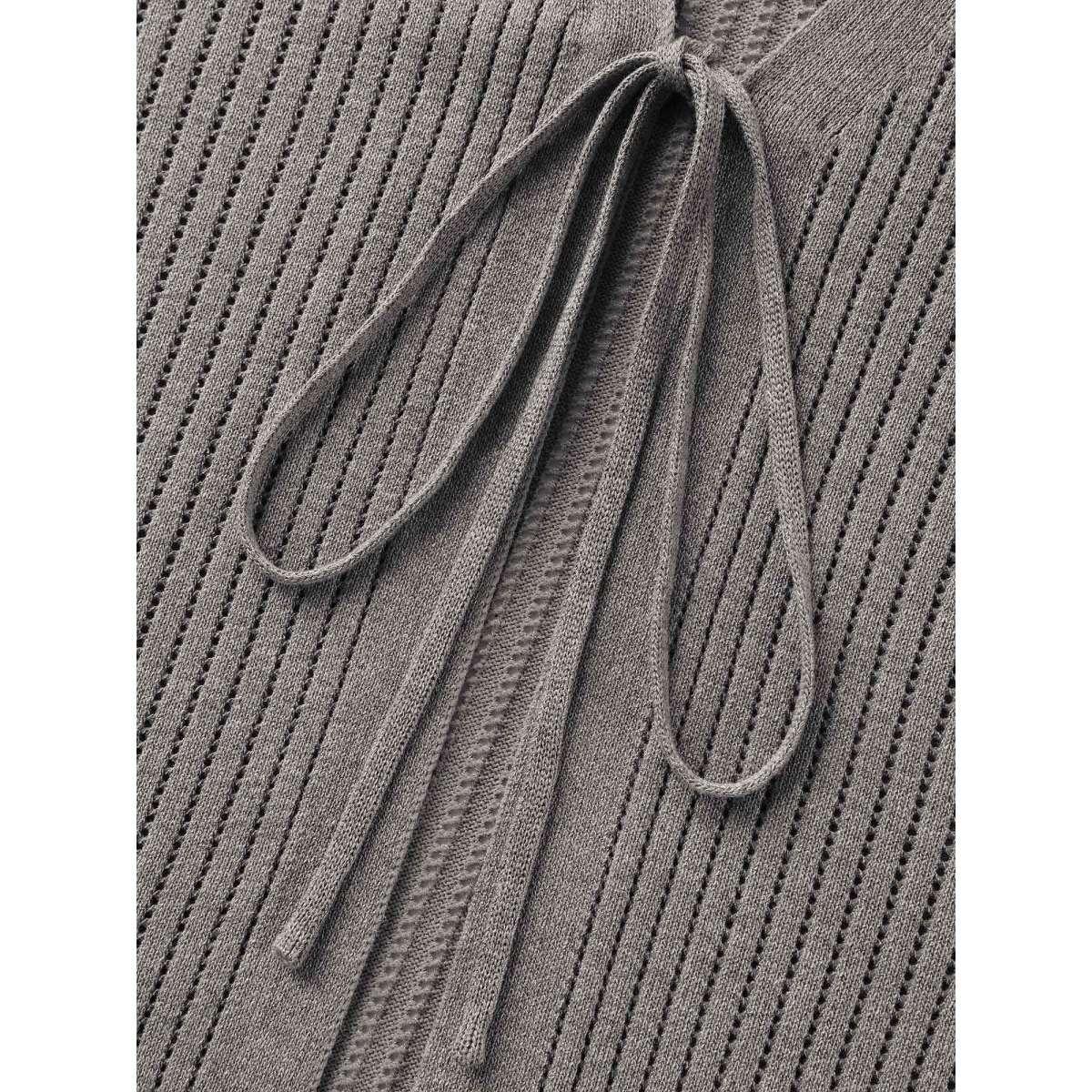 Plus Size Front Tie Textured Long Knit Cardigan DarkGray Women Loose Long Sleeve Everyday-Casual Cardigans BloomChic 26/4X Product Image