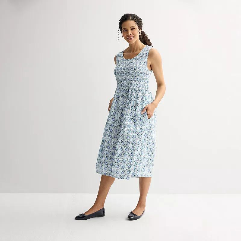 Women's Croft & Barrow® Smocked Midi Dress, Size: Medium, Orange Tile Block Product Image