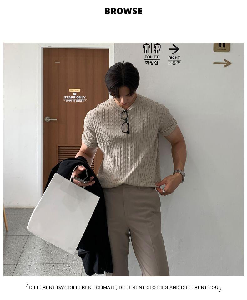 Short-Sleeve Crew Neck Plain Knit Top Product Image