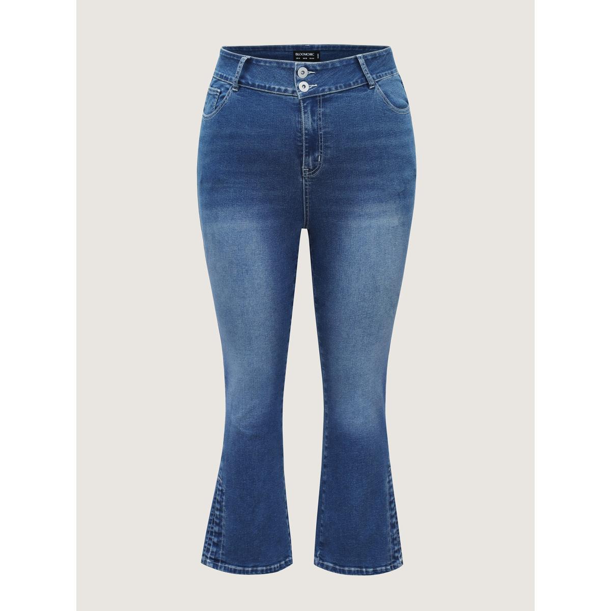 Plus Size Stretch No-Gap Waist Slit Hem Jeans Women Midblue Casual Slit High stretch Slanted pocket Jeans BloomChic 18/2X Product Image