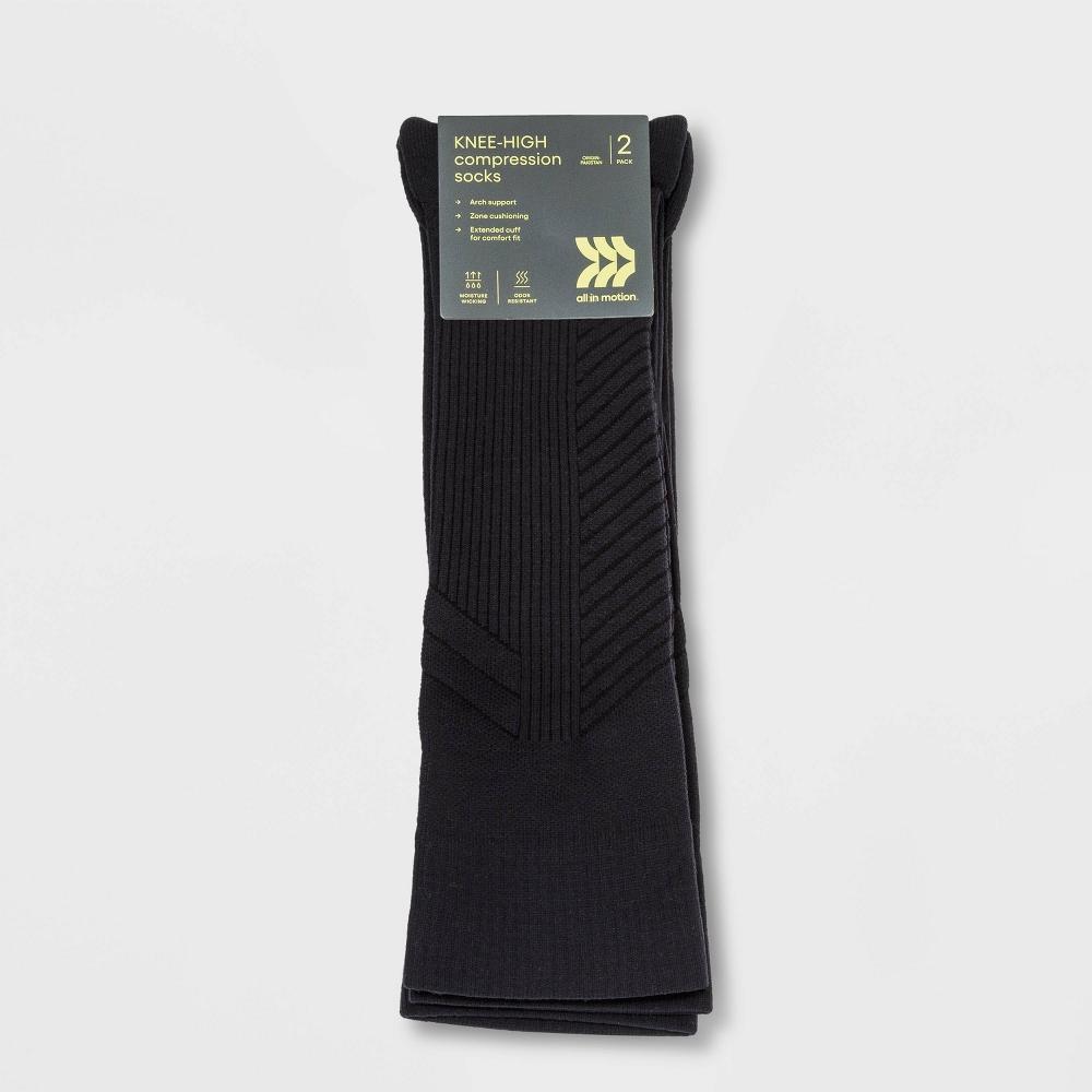 Mens Compression Over The Calf Socks 2pk - All In Motion Black 6-12: Arch Support, Cushioned Heel & Toe Product Image